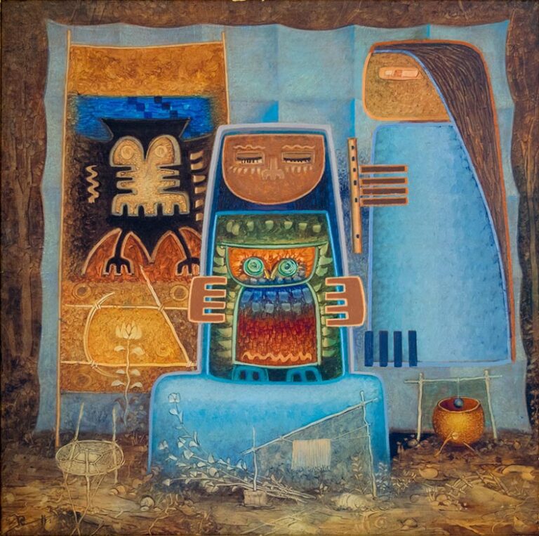 Esta obra de Raúl Conti, “La Curación”, obra del año 1977 y que forma parte del patrimonio del Museo de Bellas Artes “Dr. Juan R. Vidal” gracias a la donación de su autor, nos presenta en este tiempo tan especial de pandemia una visión antropológica desde la magia ancestral del ser humano para combatir todo mal. Magia, creencias o fe en la sanación a través de algún intermediario han perdurado desde tiempos inmemoriales continuando hasta nuestros días y oficiando para muchas personas alternativas a los males que aquejan al cuerpo y al espíritu.